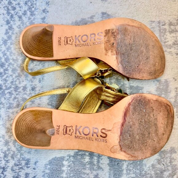 Gold Leather Heels with Gold and Green Metal Fish by KORS Michael Kors - Picture 8 of 9